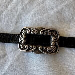 Brighton Black Leather Buckle Bracelet Silver Tone Scroll Vintage